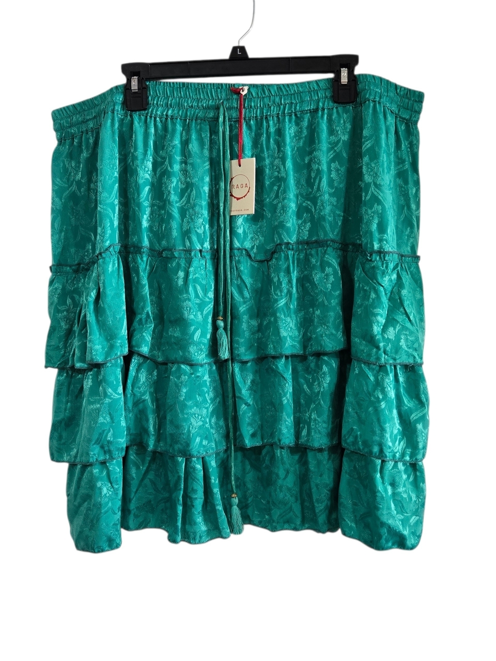 RAGA Teal Tiered Tassel-Drawstring Skirt 3X New